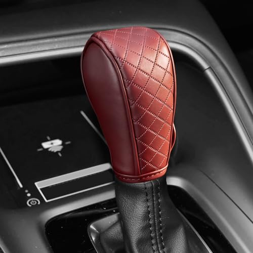 Car Gear Shift Cover, Shift Knob Cover, Breathable Leather Vehicle Gear Shifter Stick Protector, Anti-Slip Automotive Shifting Lever Decoration Accessories for Car SUV Truck (Wine Red) - color: Wine Red