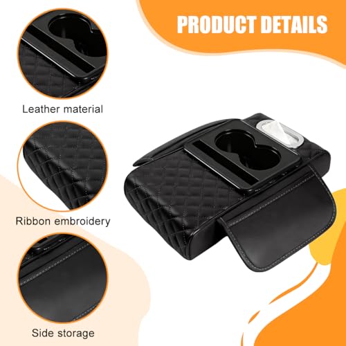 Car Armrest Cushion, 5-in-1 Nappa Leather Vehicle Centre Console Cover with 2 Storage Pockets, Cup Phone & Phone Holder, Multifunctional Auto Organiser Accessories, Universal Fit (Black) - color: Black