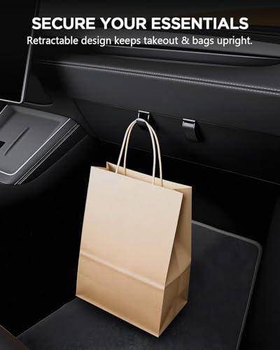 4-Pack Car Hooks for Tesla Model Y Juniper & Model 3 Highland Accessories 2026 2025, Retractable Glove Box Hanger & Rear Seat Clip, Interior Organizer for Handbag, Backpack, Grocery Bag