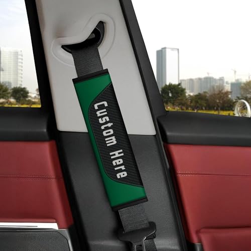 Custom Seat Belt Cover Pad – Personalized Seatbelt Covers with Name, Logo, Text & Image – Carbon Fiber Seatbelt Cushion Shoulder Pads for Car, Truck, SUV – Car Accessories for Women, Men, Kids - color: Green