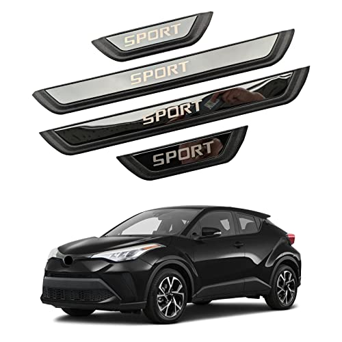 Car Door Entry Guard, for Toyota C-HR CHR 2018-2022 Kick Panels Guard Scuff Plate 4PCS, Stainless Steel with ABS Car Door Sill Protector Cover, Automotive Interior Accessories (Black) - color: BLACK