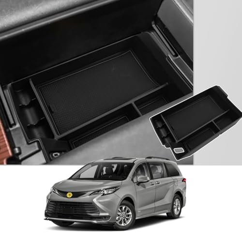 CDEFG Center Console Organizer Tray for 2021-2026 4th Gen Sienna XL40 Interior Accessories ABS Black Material Armrest Insert Secondary Storage Box (Black) - color: Black Console Organizer for 2021-2025 Sienna