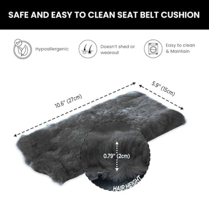 Andalus Genuine Sheepskin Car Seat Belt Cover Pad – Soft Fuzzy, Comfy Fluffy Seatbelt Covers, Shoulder Pad Neck Cushion Protector, Car Accessories for Woman, Man, Girl (Graphite, 2-Pack) - color: Graphite