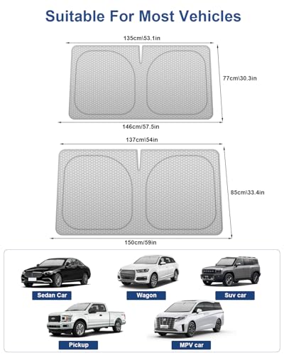helloleiboo Graphene Car Windshield Sun Shade – 59" x 33" Foldable Car Sun Shade, Advanced Heat Absorption & UV Protection, Universal Fit for Cars, SUVs & Trucks (59 * 33 Inches) - size: 59*33 Inches
