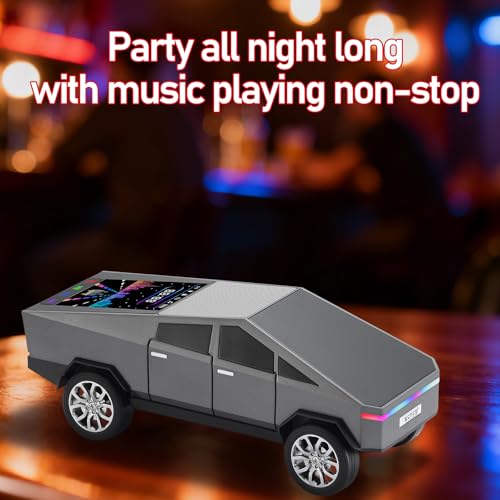 WS-580 Futuristic Pickup Truck Bluetooth Replica Speaker with LED Display Screen – TWS, FM, USB/TF, LED Headlights, Mic, Practical Gift for Car Model Fans, Audio Users & Tech Hobbyists (Gray) - color: Gray