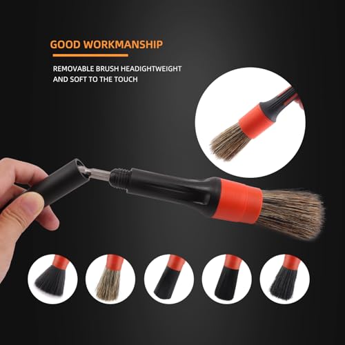 Car Drill Brush, Drill Brush Attachment SPTA 5Pcs Detachable Car Care Detailing Brush Set Soft No Scratch Boar Hair Detail Brush Car Care Detail Brush for Air Vent Automotive Interior Exterior -DF075 - color: Car Detail Brush Set 7