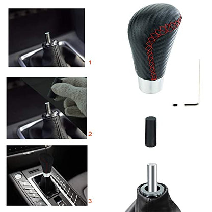 Lunsom Leather Shifter Knob R Style Shift Stick Handle Head Car Gear Lever Accessory for Most Manual Transmission Vehicle (Black) - color: Red Black