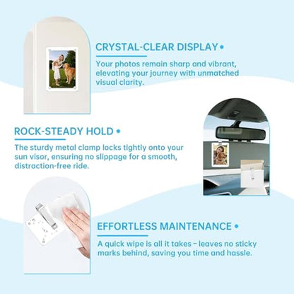 2 Pack Magnetic Car Visor Photo Holder – Personalized Acrylic Clip for Family, Pets, Travel Pictures – Easy Snap-On Car Accessory for Sun Visor (2 Pack, 3''x3.5'') - style: 2 Pack 3x3.5in