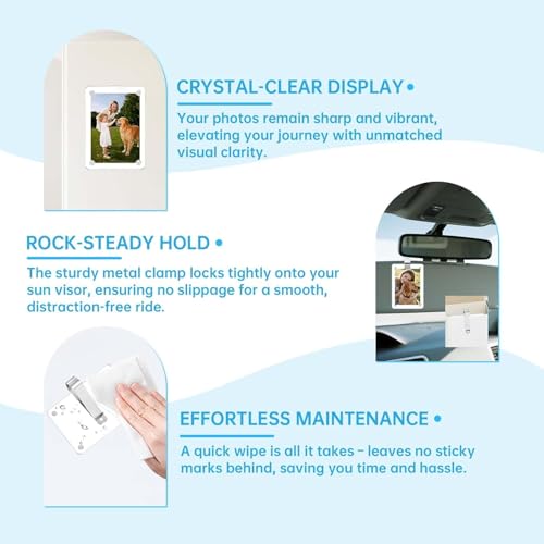 2 Pack Magnetic Car Visor Photo Holder – Personalized Acrylic Clip for Family, Pets, Travel Pictures – Easy Snap-On Car Accessory for Sun Visor (2 Pack, 3.5''x4.4'') - style: 2 Pack 3.5x4.4in