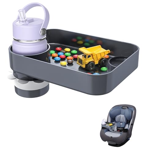 Car Seat Snack Tray for Kids Toddler Travel,Cup Holder Expander for Car,Toddler Travel & Road Trip Accessory for Mess-Free Snacking in The Car (Dark Gray) - color: Dark gray
