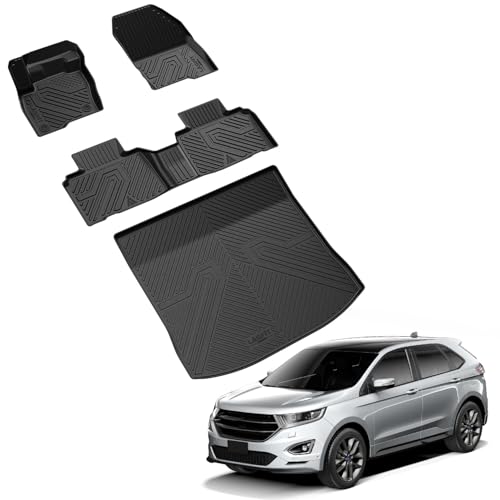 LASFIT Floor Mats and Cargo Liner for Ford Edge 2015-2024 All Weather Protector TPE Car Liners Custom Fit Vehicle Accessories, 1st & 2nd & Trunk Mat Combo Set, 4pcs Black - style: 10) Edge| 15-24 | Combo Set