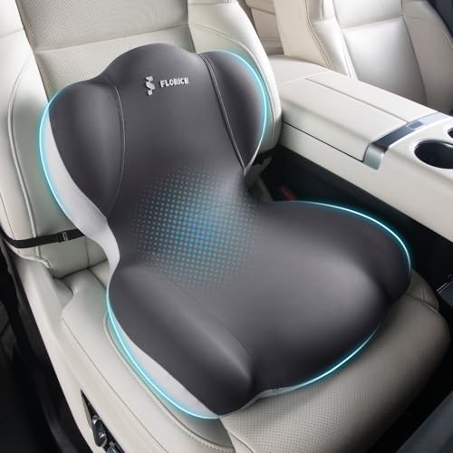 FLORICH Memory Foam Truck Seat Cushion,Car Seat Cushion and Lumbar Support Pillow for Office Chair, Ergonomic Back Support & Sciatica Relief for Long Drives(Beige Grey) - color: Beige Grey