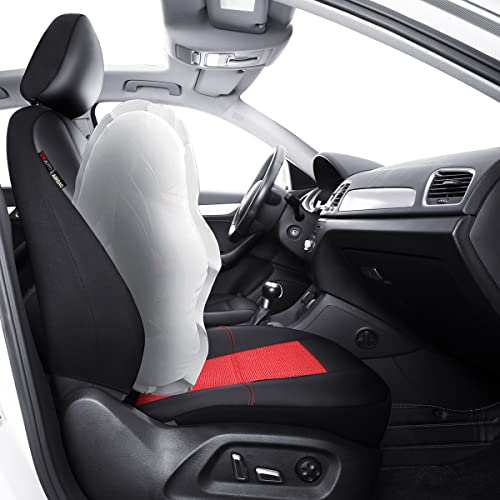 P&J AUTO Leather and Mesh Car Seat Cover Front Pair Universal Fit for Cars Trucks Vans & SUVs Airbag Compatible (Red) - color: BK RD