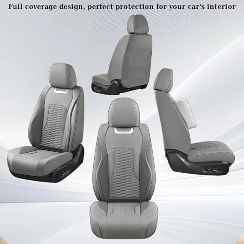 Coverado Seat Covers Full Set, Luxury Leather Car Seat Covers, Waterproof Automotive Car Seat Covers Universal Fit for Most Sedans, SUVs, Pick-up Trucks(Gray) - color: Gray, size: FullSet