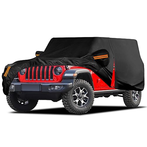 Waterproof Car Cover for Jeep Wrangler 4 Door 2006-2026 JK JL Outdoor Waterproof Sun Rain Snow Hail Protection with Driver Door Zipper - size: Custom Fit Jeep Wrangler 4 Door