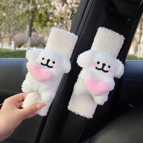 2 PCS Seat Belt Cover Pad, Cute Kawaii Animal Dog Seatbelt Covers for Kids and Women, Winter Plush Fluffy Soft Seat Belt Cover, Cartoon Seatbelt Cushion,Car Seat Strap Pads (B-Dog) - color: B-Dog