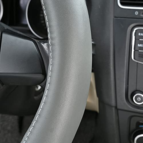 Haokay Heavy Duty Pure Cowhide Steering Wheel Cover SUV Car, Gray Genuine Leather Steering Wheel Cover Men Women Universal 14.5 to 15 Inch - color: GREY-1