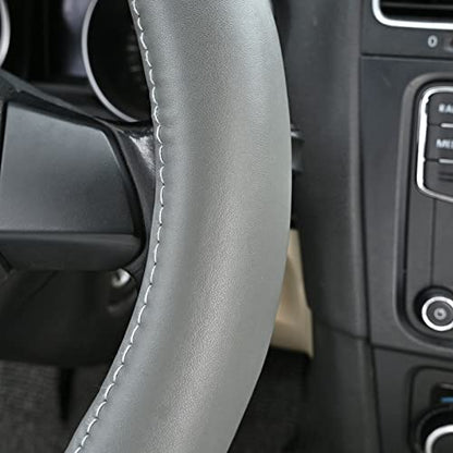 Haokay Heavy Duty Pure Cowhide Steering Wheel Cover SUV Car, Gray Genuine Leather Steering Wheel Cover Men Women Universal 14.5 to 15 Inch - color: GREY-1