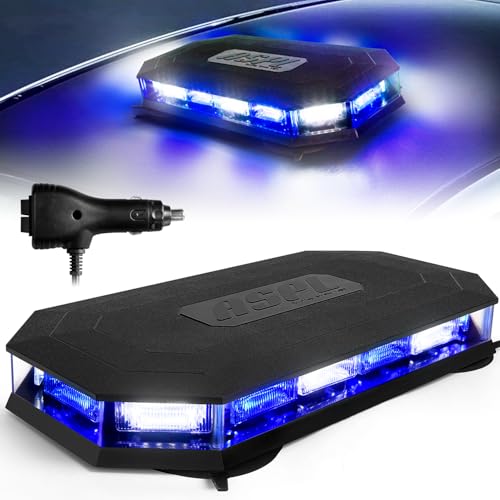ASPL 16.5 Inch Roof Top Beacon Emergency Strobe Light 56 LED Magnetic Warning Caution lights bar Traffic Hazard Plow Light for Trucks Vehicles Construction Snowplow (Blue/White) - color: Blue/White