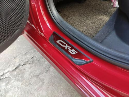 Door Sill Scuff Protector for Mazda CX-5 2019 2020 2021-2024 Accessories Parts, Black with ABS Plastic Threshold Strip Auto Accessory Kick Panels 4pcs Set (red)