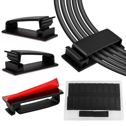 Self Adhesive Cable Management Clips, Line Clips, Cable Organizers, TV PC Line Clips, Ethernet Cable Clips Under Desks - Durable PA66 Material, Easy to Install (Black 20Pcs )