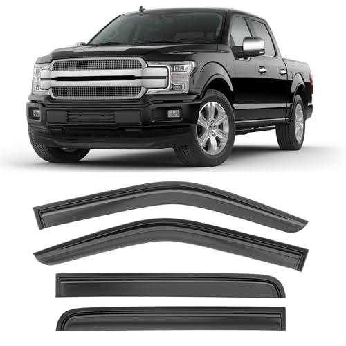 Shatterproof Taped-On Window Deflectors for Ford F150 SuperCrew 2015-2025, Rain Guards, Window Visors for Car, Vent Deflector, 4pcs - size: For 2015-2025 F150 SuperCrew