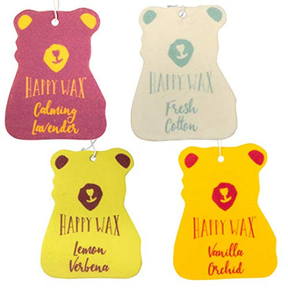 Happy Wax Relax and Refresh Mix Hanging Car Cub Air Fresheners Infused with Natural Essential Oils, 4 Ct. Variety Pack - Contains Calming Lavender, Fresh Cotton, Lemon, and Vanilla Sandalwood