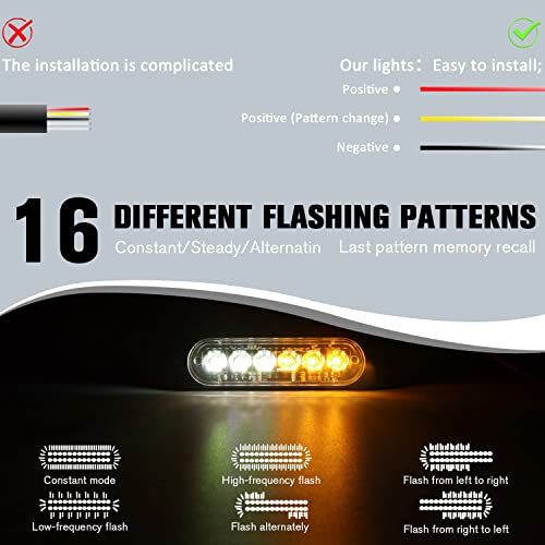 DIBMS LED Emergency Strobe Lights, 8X Amber White 6 LED Strobe Warning Emergency Flashing Light Caution Construction Hazard Light Bar for Car Truck Van Off Road Vehicle ATV SUV Surface Mount - color: Amber White