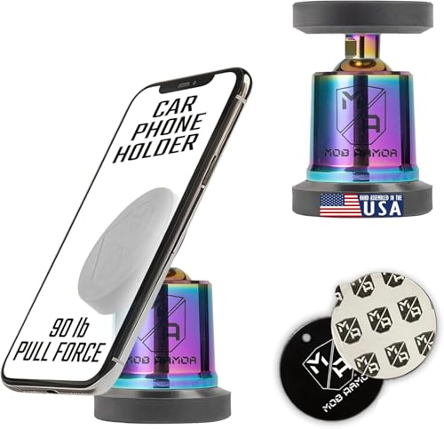 Mob Armor MobNetic Maxx - USA Assembled Magnetic Phone Holder for Car, Magnetic Car Phone Mount, 90-Degree Tilt, 360-Degree Rotation, Aluminum Metal, Compatible with iPhone & Android - Multicolor - color: Multicolor