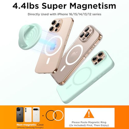 Magnetic Phone Grip Ring Holder, Liquid Silicone Magnet Cell Phone Grip Finger Loop, Compatible with Magsafe, Back of Phone for iPhone 17/16/15/14/13/12 Series, Mint Green - color: Mint Green