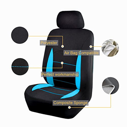 Flying Banner Car Seat Covers Front Seats Rear Bench Polyester car seat Protectors Easy installations Rear Bench Split Classic Man Lady Truck - color: Black & Mint Blue