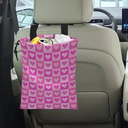 Car Trash Bag Hanging Pink Love Car Trash Can Waterproof Garbage Bag Hanging for Car Back Seat with Adjustable Straps and Drawstring for Car Accessories Vehicle Travelling - color: Pink Love