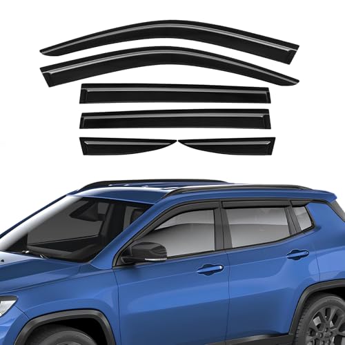 Rain Guards Compatible with Jeep Compass 2017 2018 2019 2020 2021 2022 2023 2024 2025 2026, Tape-on Durable Side Window Sun Wind Deflectors 2017-2026 Compass Rain Guard Black 6 PCS - size: Fit for Jeep Compass 2017-2026