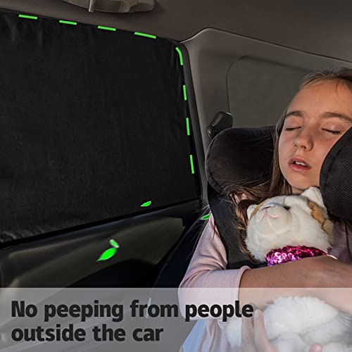 ZATOOTO Car Window Curtains - 2 Pcs Black Silk Side Rear Protection Covers - Magnetic Privacy Sun Shade Keeps Cooler for Baby Kids Sleeping - color: Black Faux Silk Flat-Rear 2PCS