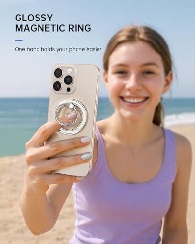 Magnetic Phone Ring Holder with MagSafe - Magnetic Phone Grip MagSafe Ring Holder Magnet Removable Cell Phone Stand Cute Stylish Accessories for iPhone 17 16 15 14 13 12 Series, White Conch