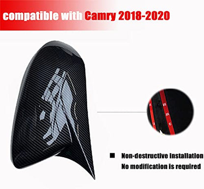 2Pcs Carbon Fiber Style Rear View Side Mirror Cover Trim Compatible with Toyota Camry LE/SE/XLE/XSE/XLE 2018-2021