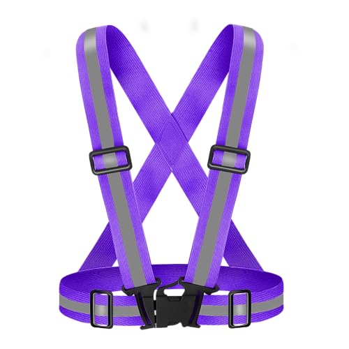 High Visibility Reflective Vest Safety Vest Running Reflective Gear Adjustable Reflective Vest for Walking,Jogging,Hiking,Night Cycling - color: Purple