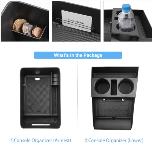 (2Pack) Coleya 2024 2025 2026 Santa Fe Center Console Organizer (Lower&Armrest)(SE/SEL/XRT/Limited/Calligraphy), Durable ABS Plastic&Anti-Slip Rubber Console Tray 2026 2025 Santa Fe Hybrid Accessories - color: Lower+Armrest (2-pack Console Organizer)