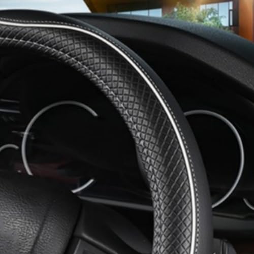 LABBYWAY Microfiber Leather Steering Wheel Cover, Universal 14.5-15 Inch Steering Wheel Anti Slip Car Interior Accessories for Men Women (Black with White Line) - color: Black with White Line