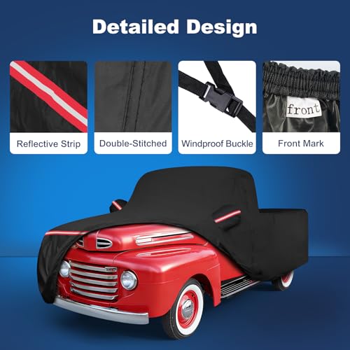 QUNSUNUS F100 Truck Cover 1948-1983 and F150 1980-2003 Regular Cab Short Bed, Waterproof F100 Car Cover with Elastic Edge, All Weather F150 Cover with Straps and Zipper - size: for Ford F100&F1 Regular Cab 6.75ft Short Bed