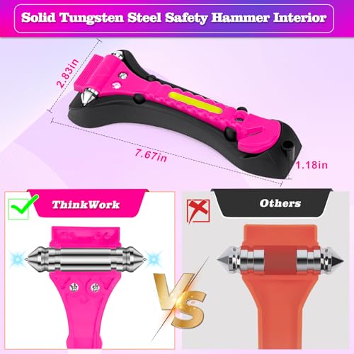 THINKWORK Pink Car Window Breaker, Glass Breaker, Window Breaker Seatbelt Cutter, 2-in-1 Car Safety Hammer with One Second Emergency Glass Hammer, Safety Emergency Car Escape Tool for Car, Office - color: New Pink