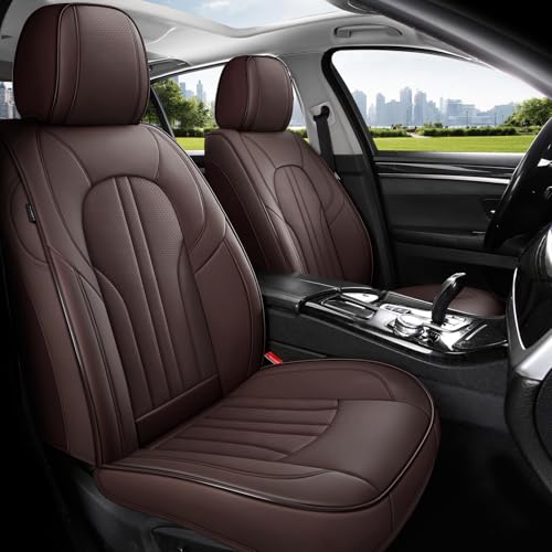 MINGBRON Car Seat Covers,Car Seat Protector Waterproof,Seat Covers Front Set, Car Seat Protectors,Automotive Seat Covers Fit for Most Cars Brown - color: Brown, size: Front Pair
