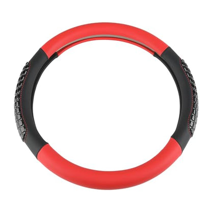 West Llama Nappa Leather Car Steering Wheel Cover Gel Massage,Cool in Summer,Universal 15 inch(Red+Black-Standard Size) - color: F-Red+Black, size: Standard size (14 ½''-15'')