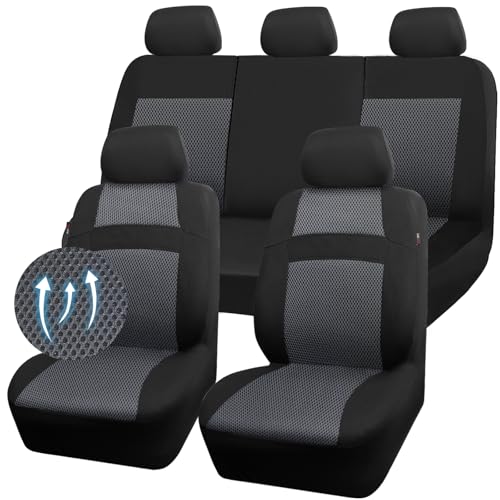 CAR PASS 3D Air Mesh Seat Cover Full Sets, Charcoal Car Seat Cover with 5mm Composite Sponge Inside,Airbag Compatible Universal Fit for SUV,Vans,sedans, Trucks, Automotive Interior Covers(Black Gray) - color: Gray, size: Full Sets
