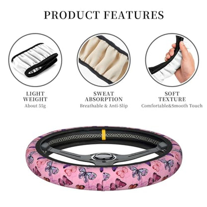 Pink Butterfly Elastic Steering Wheel Cover Universal 15 Inch - color: 11