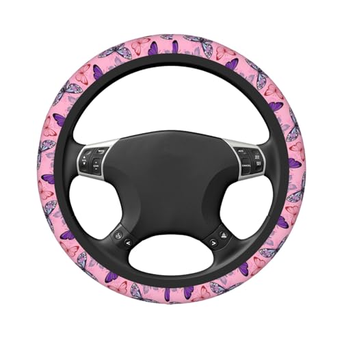 Pink Butterfly Elastic Steering Wheel Cover Universal 15 Inch - color: 11