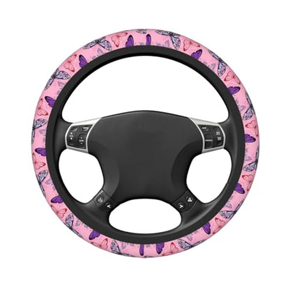 Pink Butterfly Elastic Steering Wheel Cover Universal 15 Inch - color: 11