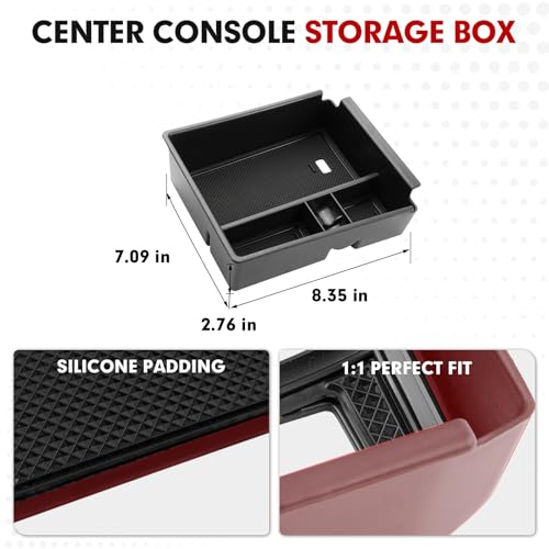 Autorder Center Console Organizer for 2022-2026 Hyundai Santa Cruz Accessories Car Armrest Storage Box Middle Console Tray Container with Black & Red Non-Slip Silicone Mats - size: 2022-2026 Santa Cruz