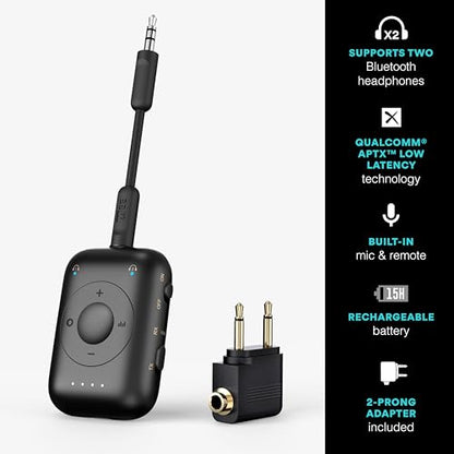 MEE audio Connect Air Pro Bluetooth Wireless Audio Transmitter & Receiver for AirPods or Bluetooth Headphones, 2-in-1 Adapter with Detachable Cable 3.5mm Aux Audio Jack for Airplanes, Auto, Gym, Black - color: Black, style: Connect Air Pro