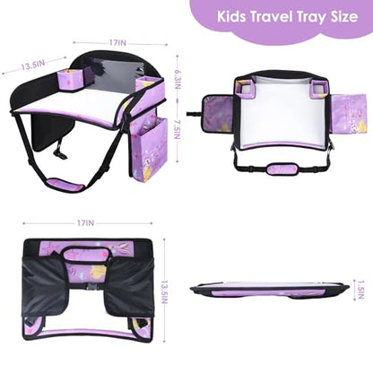 Kids Travel Tray for Car Airplane - Toddler Car Seat Table Tray, Road Trip Essentials for Boys & Girls, Carseat Lap Desk for Kids Road Trip Activities (Purple Mermaid) - color: Purple Mermaid